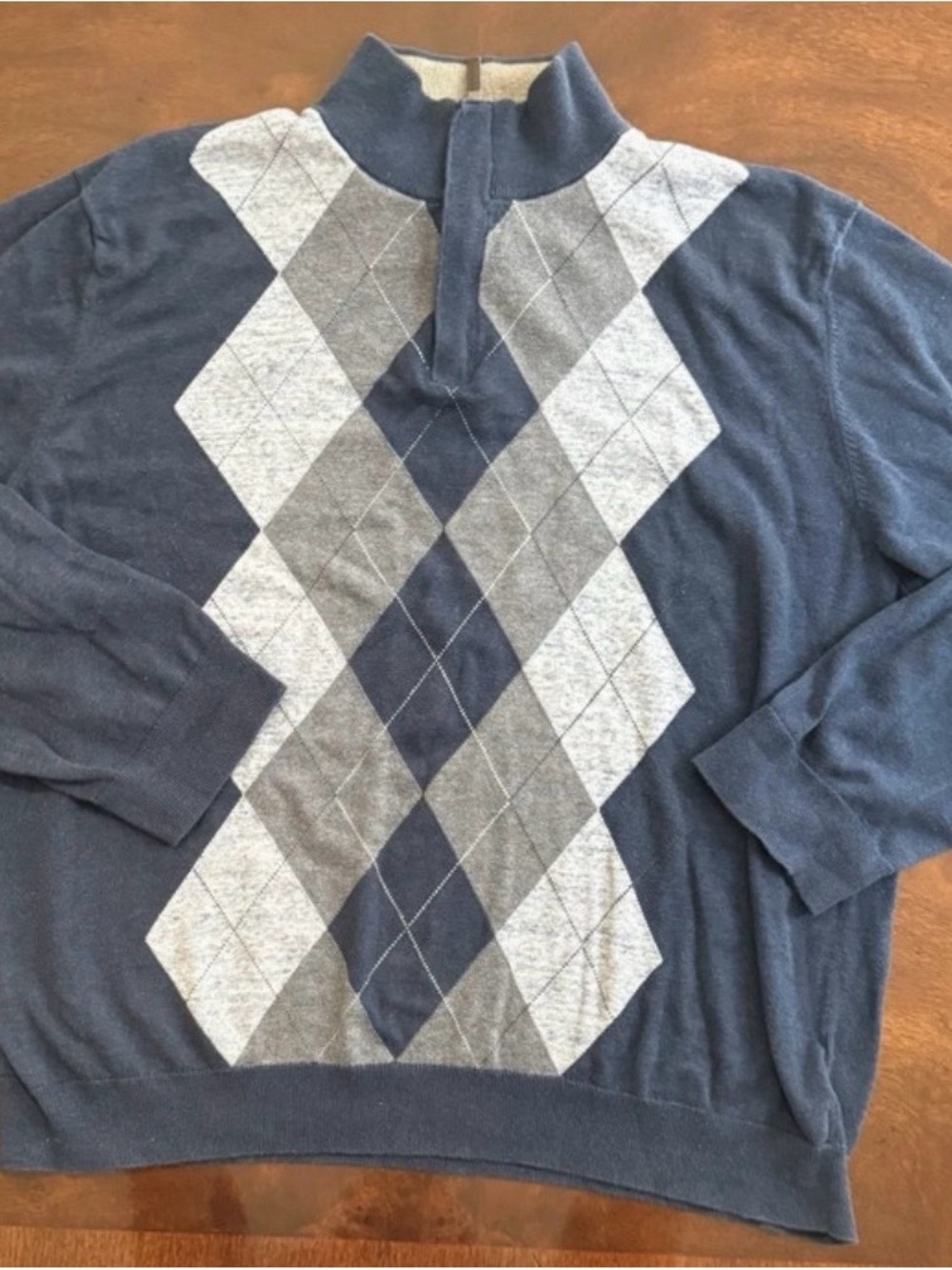 Tasso Elba Navy Blue Argyle Quarter-Zip Sweater